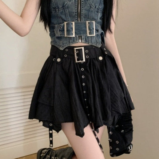 Minigonna asimmetrica con cintura vintage Wasteland