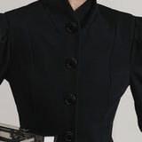 Blazer elegante francese con collo alto e maniche a sbuffo