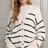 Cardigan in maglia di cotone a righe con scollo a V