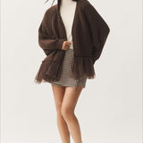 Cardigan in maglia trasparente con volant