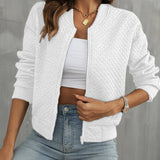 Giubbotto bomber da donna – Taglio corto – Trapuntato – Chiusura con zip – Rifiniture a costine