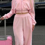 Completo da jogging da donna - Giacca corta con zip e cappuccio - Pantaloni a vita alta