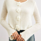 Cardigan in maglia con volant floreale 3D slim-fit