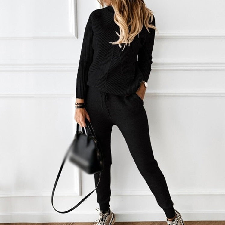 Completo da jogging da donna – Vestibilità comoda – Maglia a coste – Vita elasticizzata