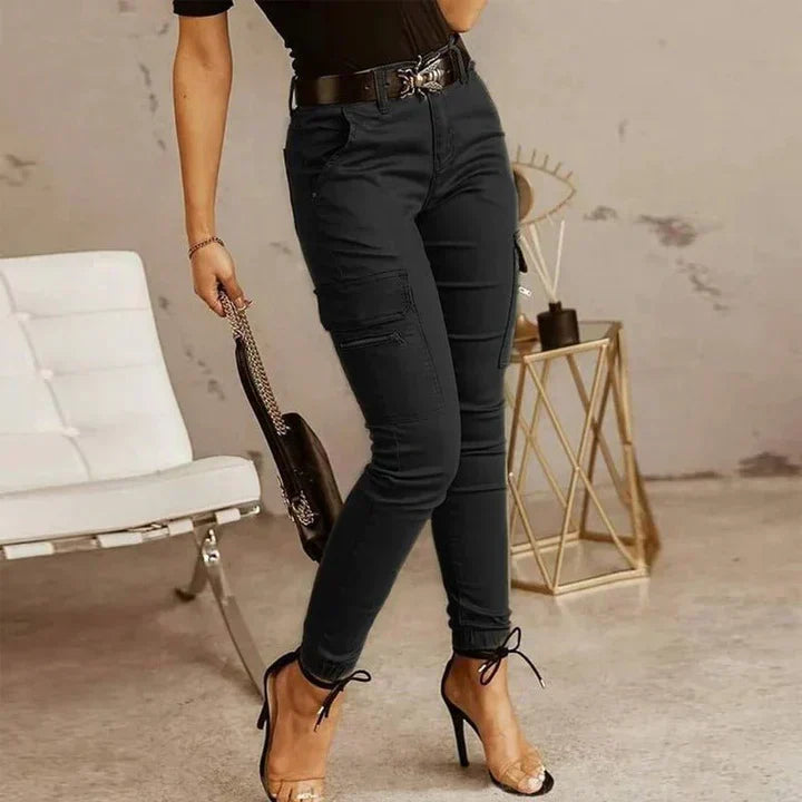 Pantaloni cargo da donna - Vestibilità slim - Multitasche con zip - Stile casual