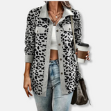 Camicia da donna - Velluto a coste - Vestibilità comoda - Collo a punta - Stampa leopardata