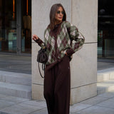 Cardigan lavorato a maglia a maniche lunghe con scollo a V e motivo scozzese spesso