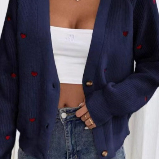 Cardigan con scollo a V e ricamo a cuore