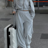 Completo da jogging da donna - Giacca corta con zip e cappuccio - Pantaloni a vita alta