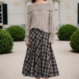 Gonna a trapezio con vita definita in lana scozzese