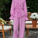 Completo due pezzi con top a maniche a campana vintage e pantaloni a gamba larga