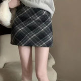 Gonna a trapezio a vita alta in lana scozzese