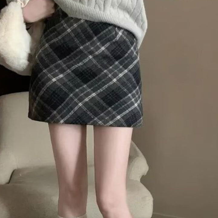 Gonna a trapezio a vita alta in lana scozzese