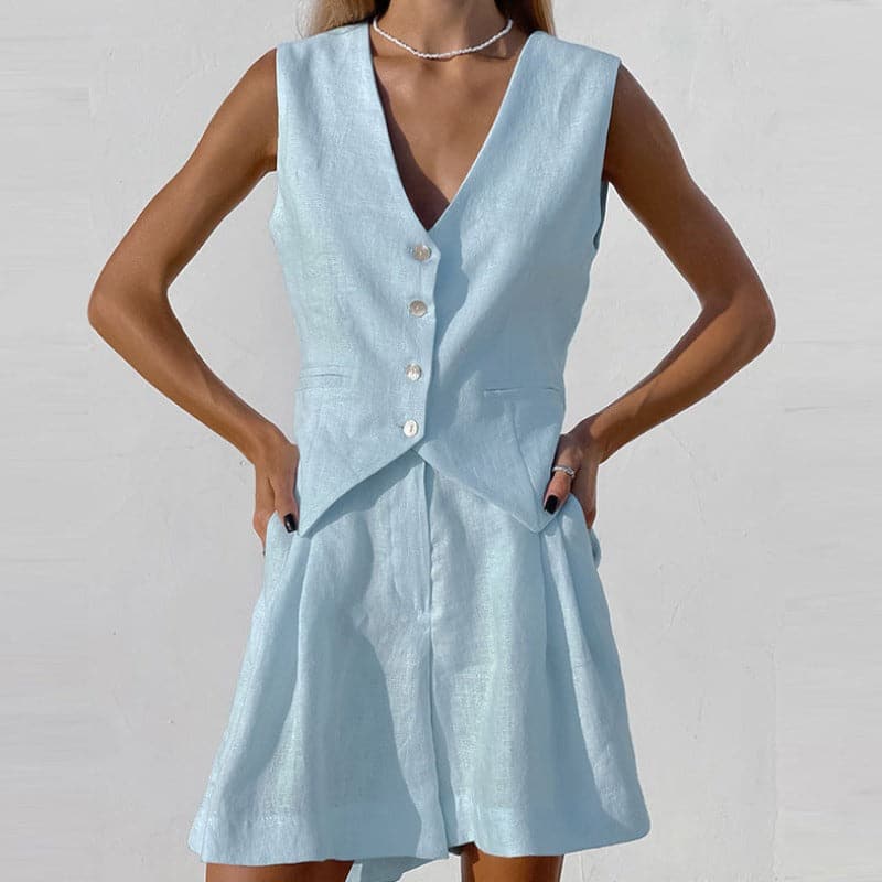 Felicia - Elegante completo in cotone (pantaloni e gilet)