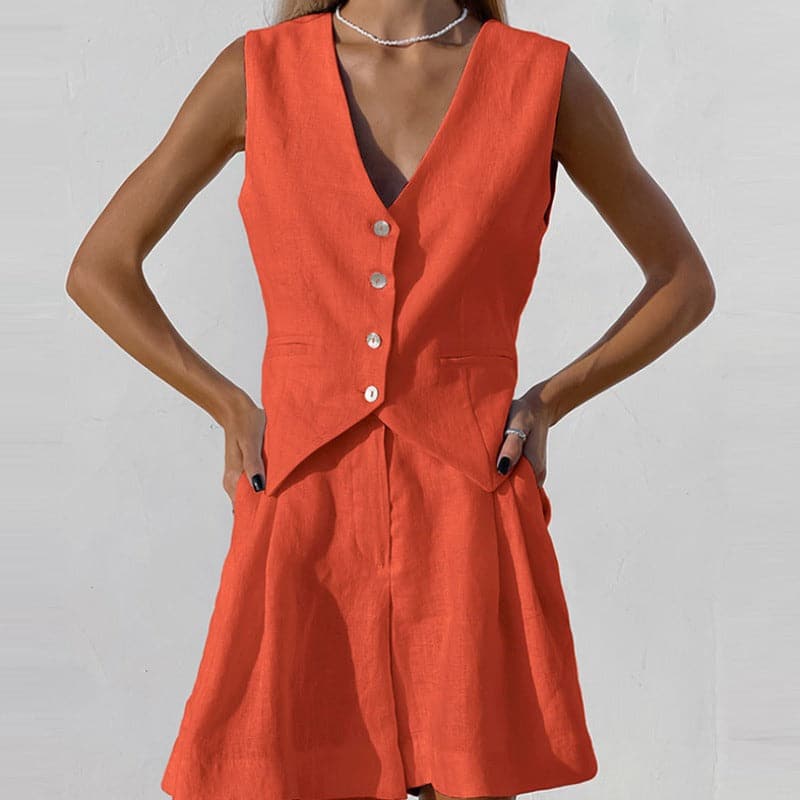 Felicia - Elegante completo in cotone (pantaloni e gilet)