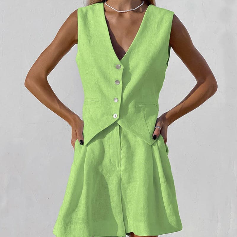 Felicia - Elegante completo in cotone (pantaloni e gilet)