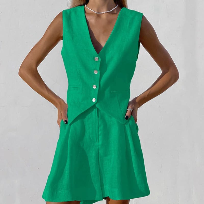 Felicia - Elegante completo in cotone (pantaloni e gilet)