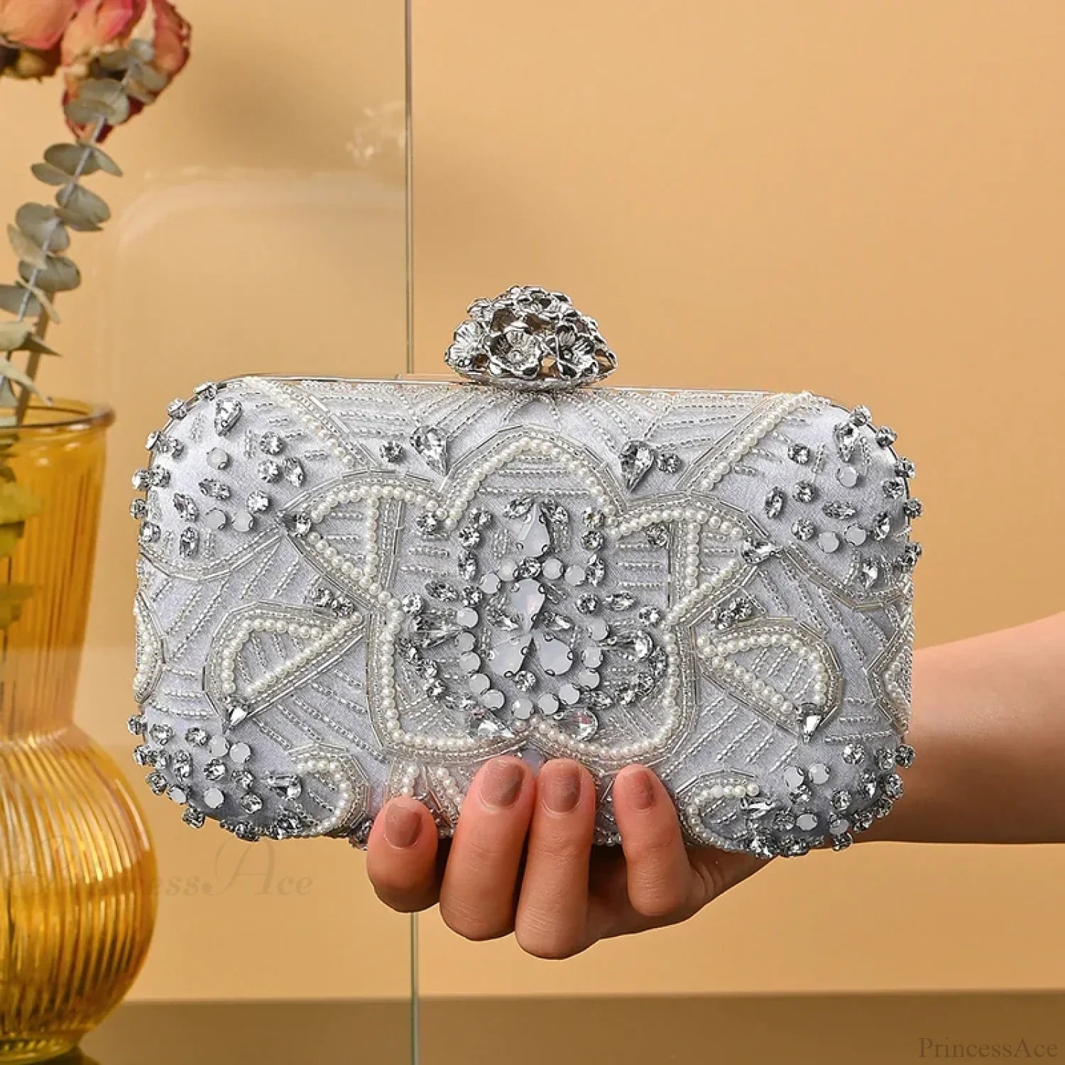 Pochette da sera con strass e cristalli di diamanti firmata, borsa da festa per matrimonio