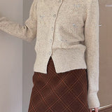 Cardigan lavorato a maglia con ciliegie 3D ricamate