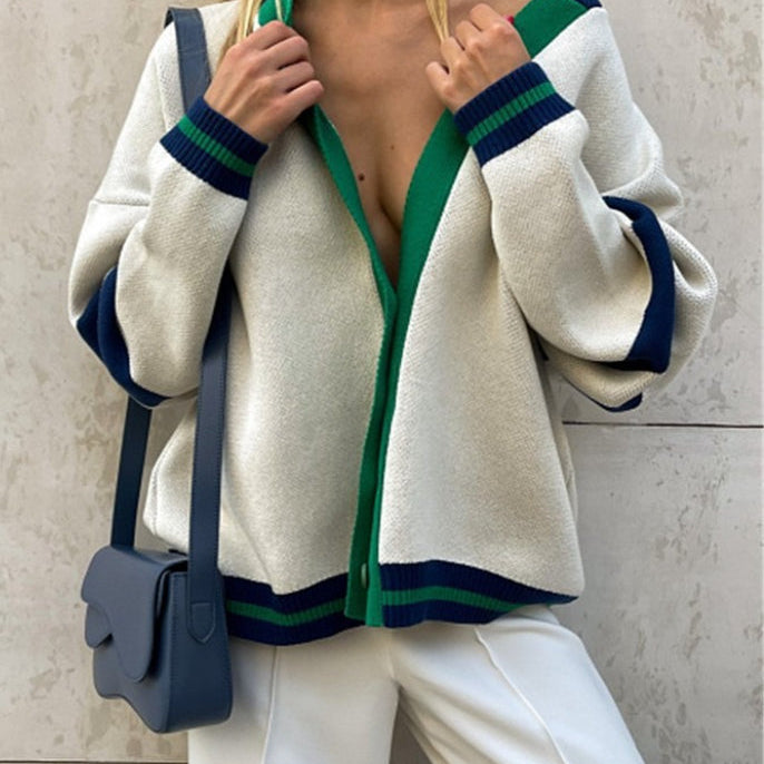 Cardigan in maglia rilassato a righe color block semplice