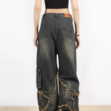 Jeans hip hop a gamba dritta con stelle sfilacciate e rovinate