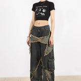 Jeans hip hop a gamba dritta con stelle sfilacciate e rovinate