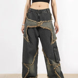 Jeans hip hop a gamba dritta con stelle sfilacciate e rovinate