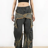 Jeans hip hop a gamba dritta con stelle sfilacciate e rovinate