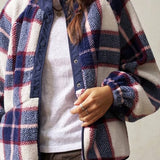 Giacca a maniche lunghe in lana scozzese a doppio pile