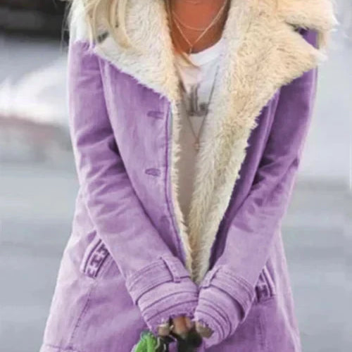 Cappotto da donna – Taglio aderente – Effetto lana morbida – Collo ampio – Chiusura con bottoni