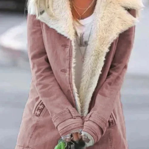 Cappotto da donna – Taglio aderente – Effetto lana morbida – Collo ampio – Chiusura con bottoni