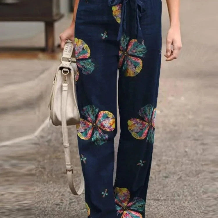 Pantaloni a gamba larga da donna - Vita elasticizzata con coulisse - Tessuto leggero - Stile casual