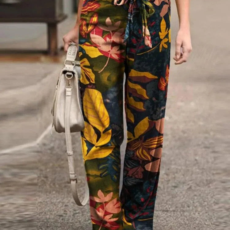 Pantaloni a gamba larga da donna - Vita elasticizzata con coulisse - Tessuto leggero - Stile casual