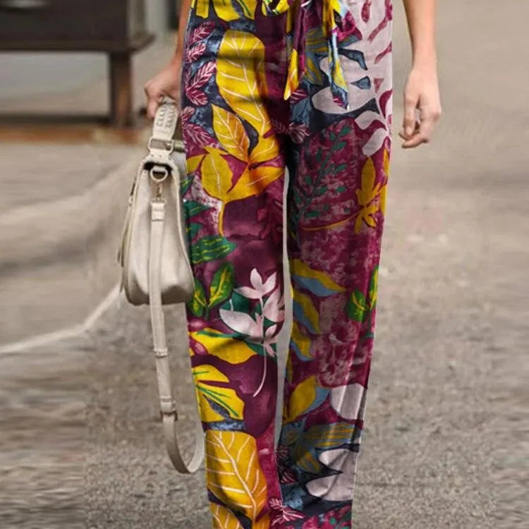 Pantaloni a gamba larga da donna - Vita elasticizzata con coulisse - Tessuto leggero - Stile casual