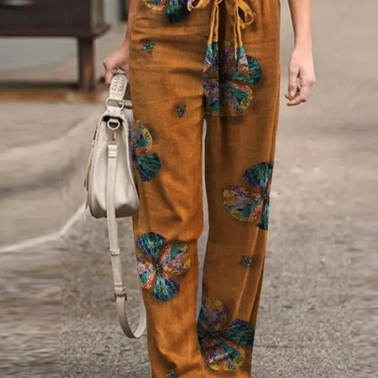 Pantaloni a gamba larga da donna - Vita elasticizzata con coulisse - Tessuto leggero - Stile casual