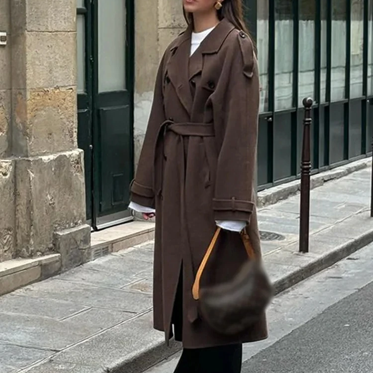 Trench da donna – Lana – Lungo – Taglio con cintura – Doppiopetto