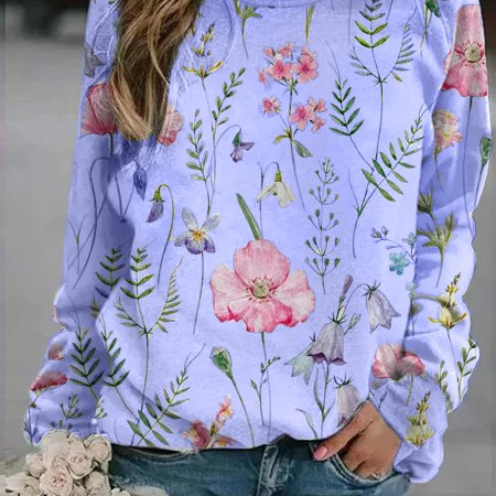 Maglione da donna – Maglia leggera – Vestibilità rilassata – Stampa floreale – Scollo rotondo – Maniche lunghe