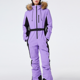 Tuta da sci da donna – Vestibilità slim – Impermeabile e antivento – Cappuccio in pelliccia sintetica