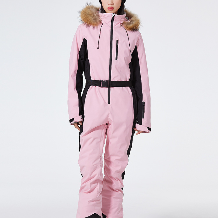 Tuta da sci da donna – Vestibilità slim – Impermeabile e antivento – Cappuccio in pelliccia sintetica