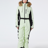 Tuta da sci da donna – Vestibilità slim – Impermeabile e antivento – Cappuccio in pelliccia sintetica