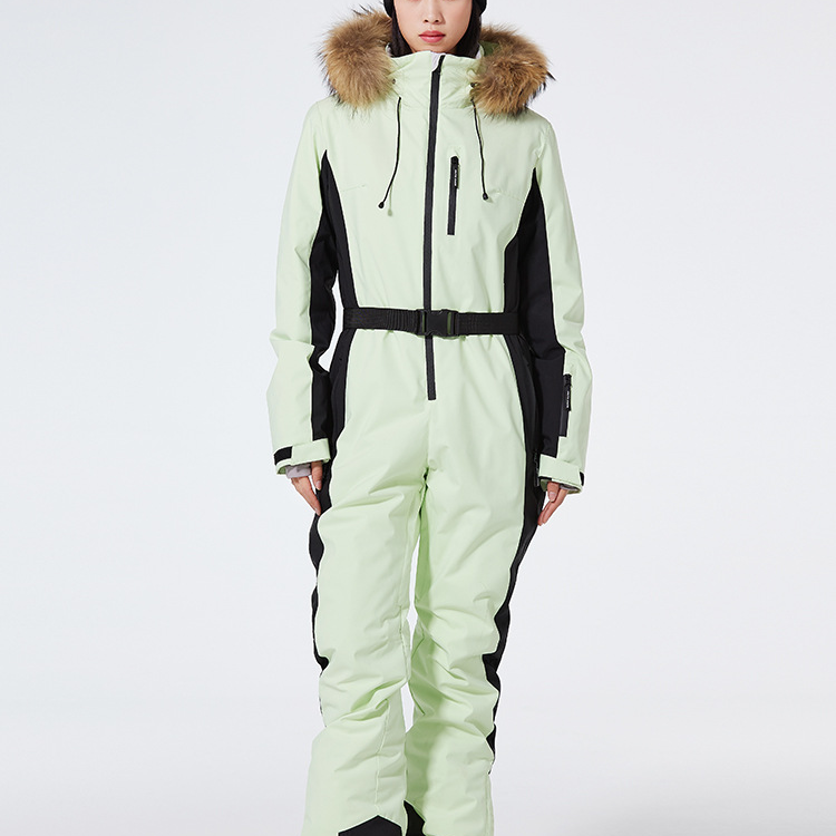 Tuta da sci da donna – Vestibilità slim – Impermeabile e antivento – Cappuccio in pelliccia sintetica