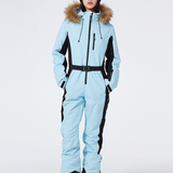 Tuta da sci da donna – Vestibilità slim – Impermeabile e antivento – Cappuccio in pelliccia sintetica