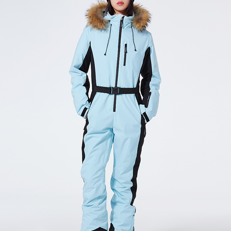 Tuta da sci da donna – Vestibilità slim – Impermeabile e antivento – Cappuccio in pelliccia sintetica