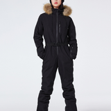 Tuta da sci da donna – Vestibilità slim – Impermeabile e antivento – Cappuccio in pelliccia sintetica