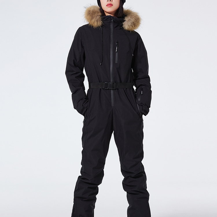 Tuta da sci da donna – Vestibilità slim – Impermeabile e antivento – Cappuccio in pelliccia sintetica