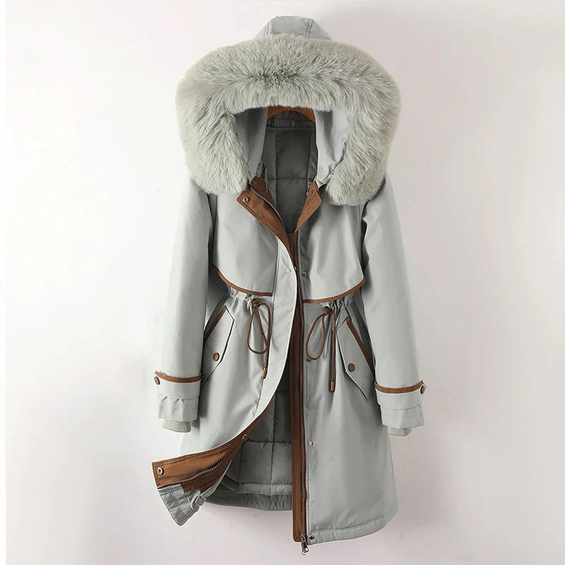 Parka da donna - Tessuto intrecciato - Vestibilità comoda - Lunghezza a metà coscia - Cappuccio in pelliccia