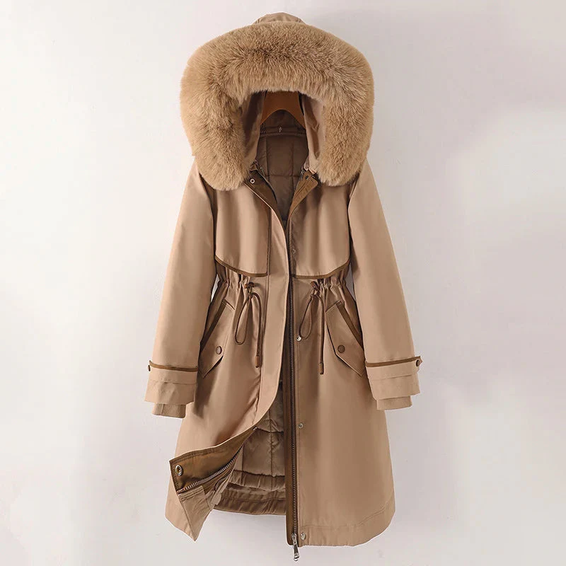 Parka da donna - Tessuto intrecciato - Vestibilità comoda - Lunghezza a metà coscia - Cappuccio in pelliccia