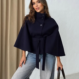 Cappotto a mantella da donna – Lana – Collo alto – Cintura in vita – Taglio fluido