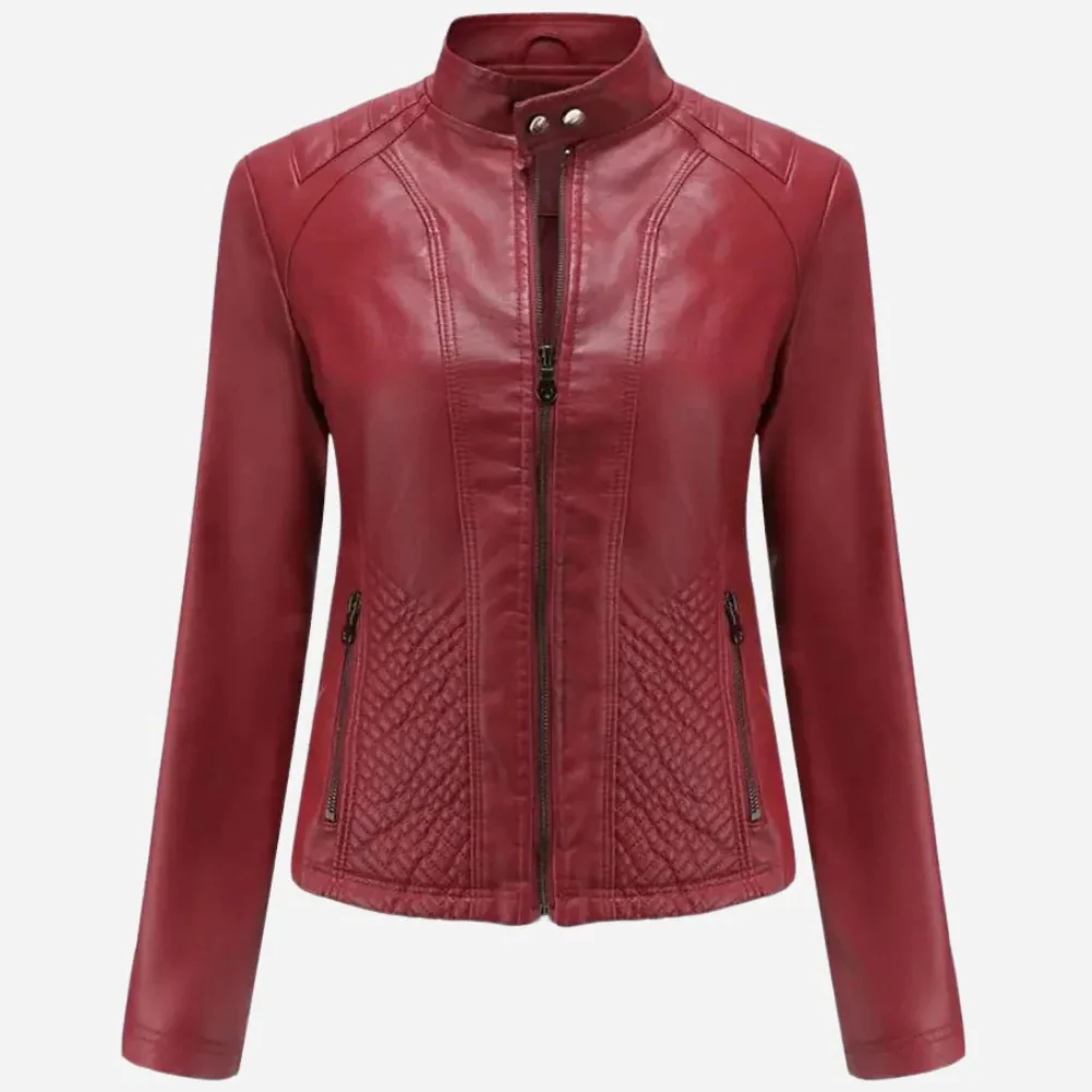 Giacca da donna – Vestibilità slim – Effetto pelle – Pannelli trapuntati – Chiusura con zip