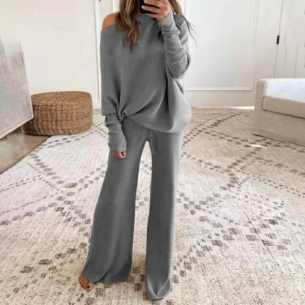 Completo da casa da donna – Vestibilità oversize – Top con spalle scoperte – Pantaloni a gamba larga